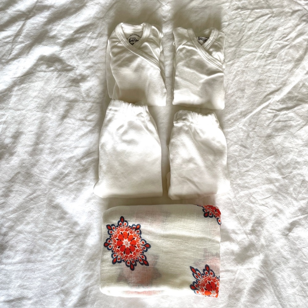 Organic Cotton Onesie and Pant Bundle with Swaddle Layette Set